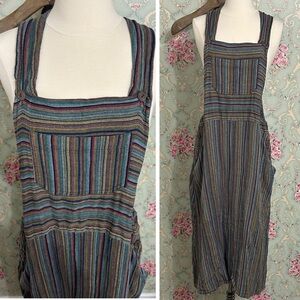 EUC Jaded Gypsy style striped overall dress adjustable straps POCKETS Size Multi